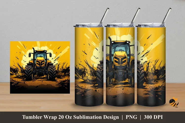 Yellow Cultivator Tumbler Wrap Sublimation Design 5