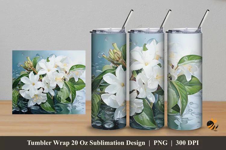 Stephanotis Flower Tumbler Wrap Sublimation Design 5