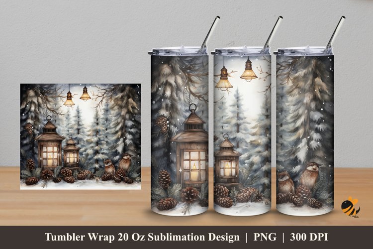Winter Nature Ornament Tumbler Wrap Sublimation Design 5 example image 1