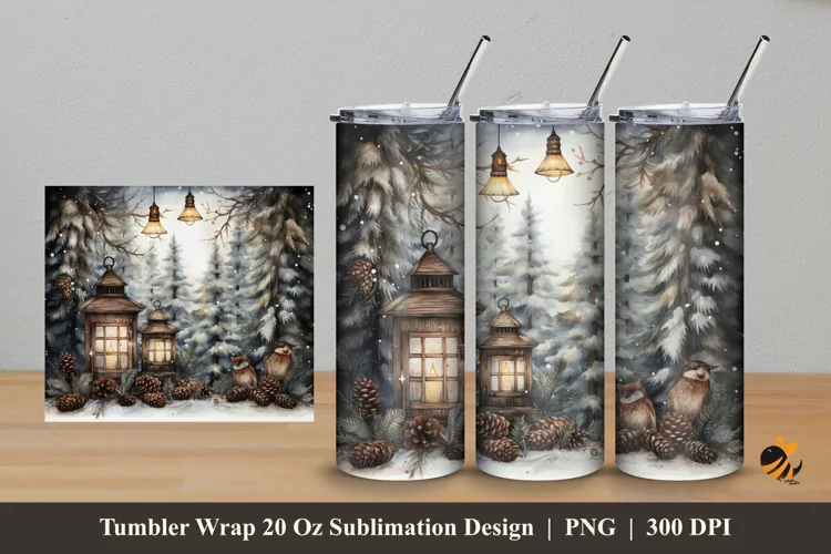 Winter Nature Ornament Tumbler Wrap Sublimation Design 5