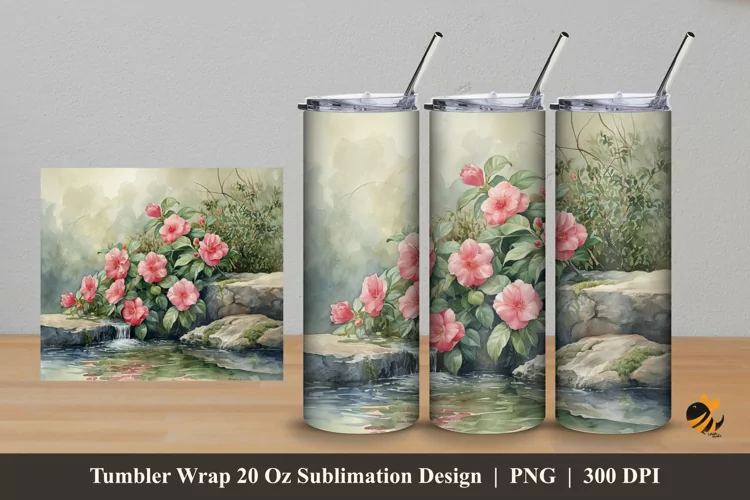 Nature Camelia Flower Tumbler Wrap Sublimation Design 5