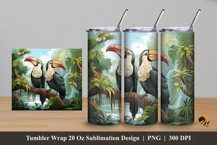 Wild Toucans Tumbler Wrap Sublimation Design 5