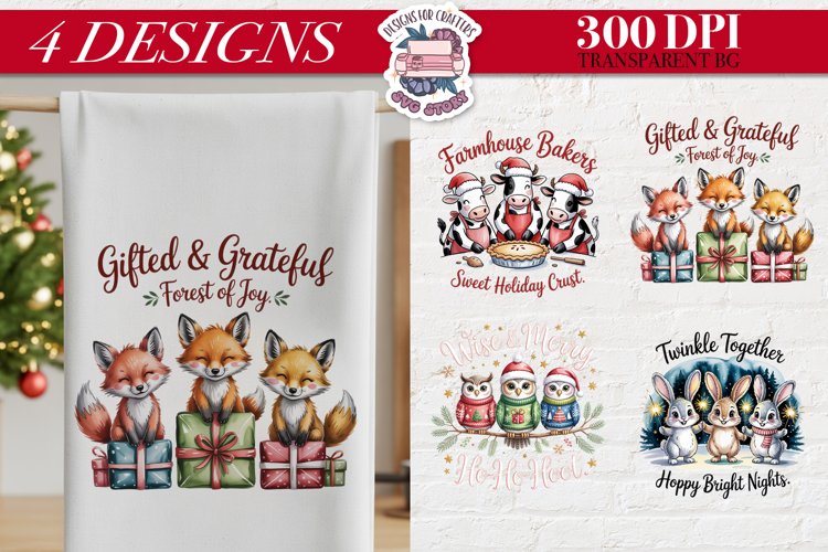 Christmas Cute Animals Clipart PNG Sublimation 4 Design