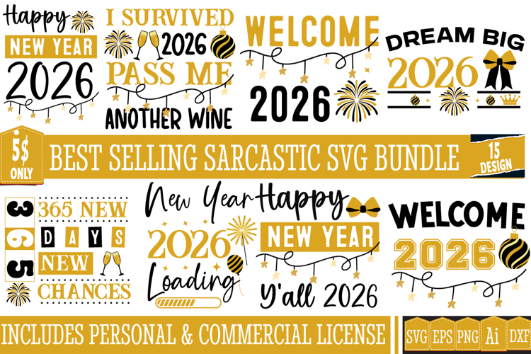 New year SVG Bundle,Happy New Year 2026 SVG Bundle