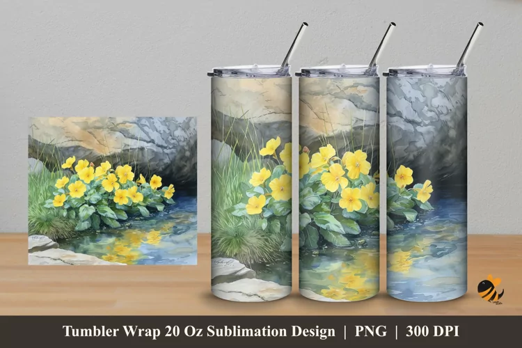Oenothera Flower Tumbler Wrap Sublimation Design 5