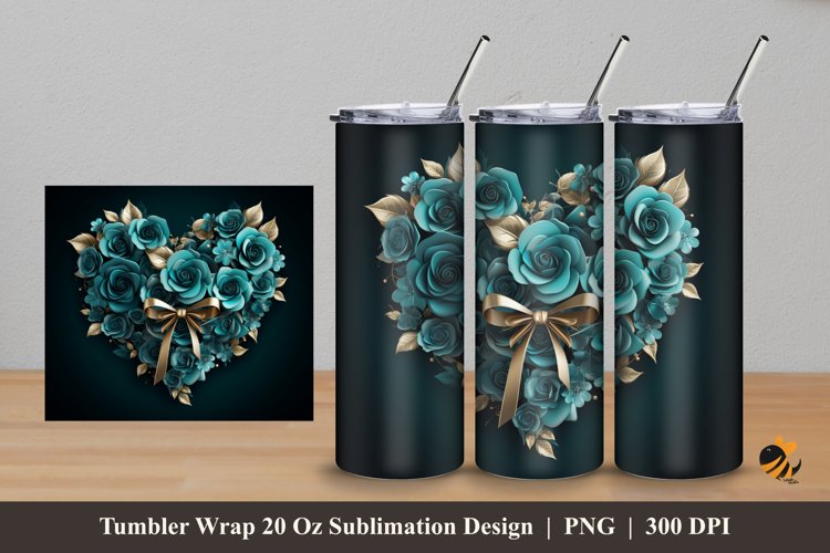 Teal Rose Tumbler Wrap Sublimation Design 5 example image 1