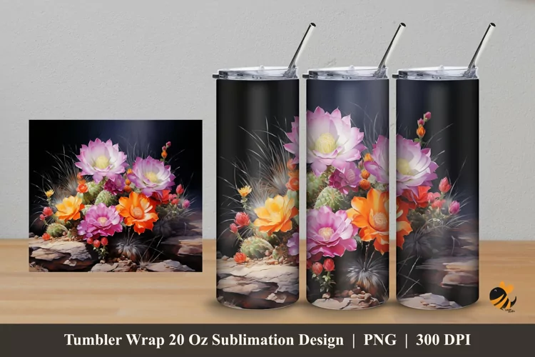 Mammillaria Frailean Tumbler Wrap Sublimation Design 5