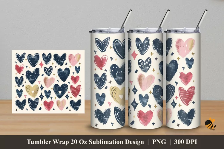 Cute Handdrawn Love Tumbler Wrap Sublimation Design 5