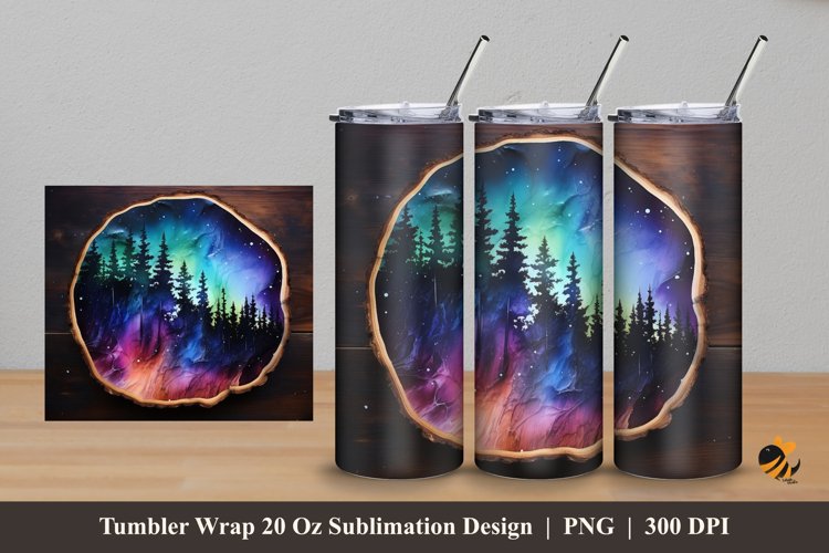 Wood Slice Galaxy Tumbler Wrap Sublimation Design 5 example image 1