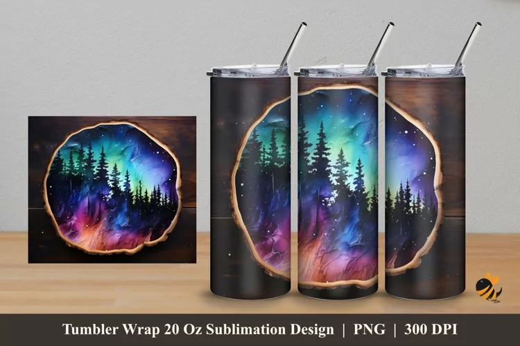 Wood Slice Galaxy Tumbler Wrap Sublimation Design 5