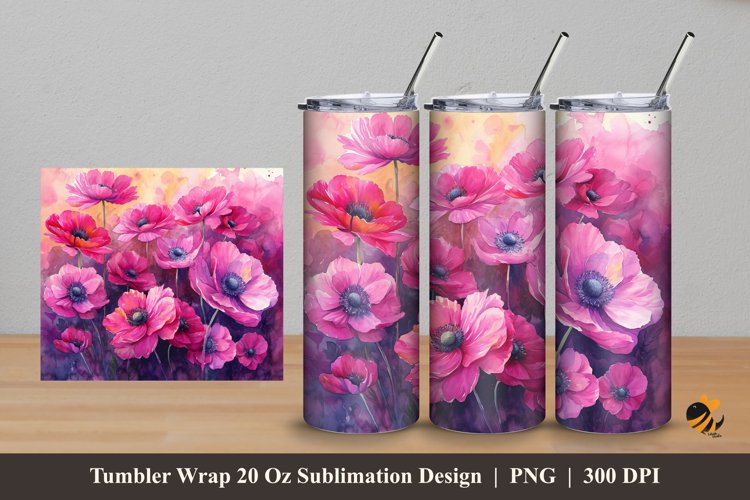 Painting Anemone Tumbler Wrap Sublimation Design 5