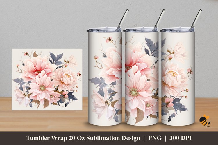 Pink Pale Flower Tumbler Wrap Sublimation Design 5