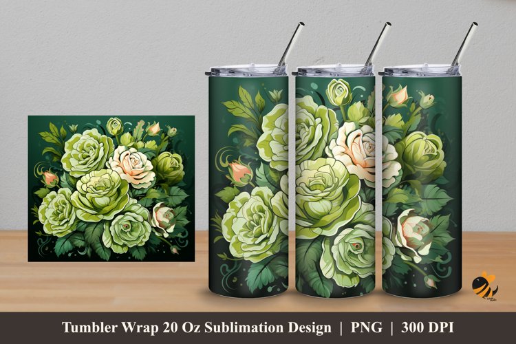 Green Flower Tumbler Wrap Sublimation Design 5
