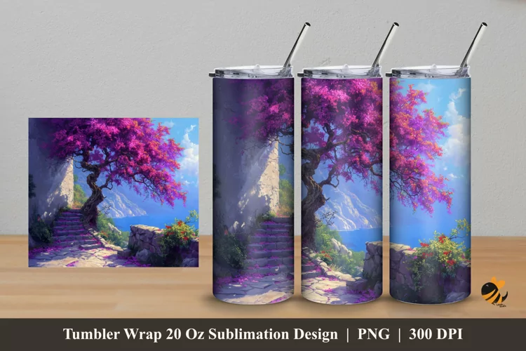 Old Bougainvillea Tumbler Wrap Sublimation Design 5