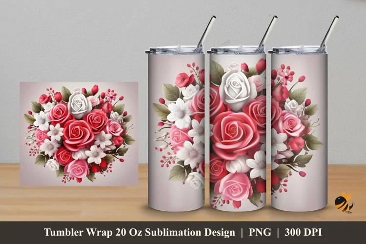 Romantic Flower Tumbler Wrap Sublimation Design 5
