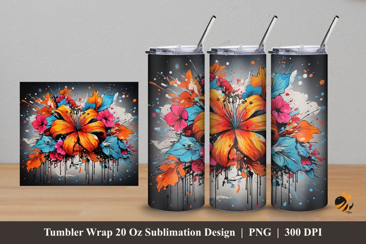 Grafitti Flower Tumbler Wrap Sublimation Design 5 example image 1
