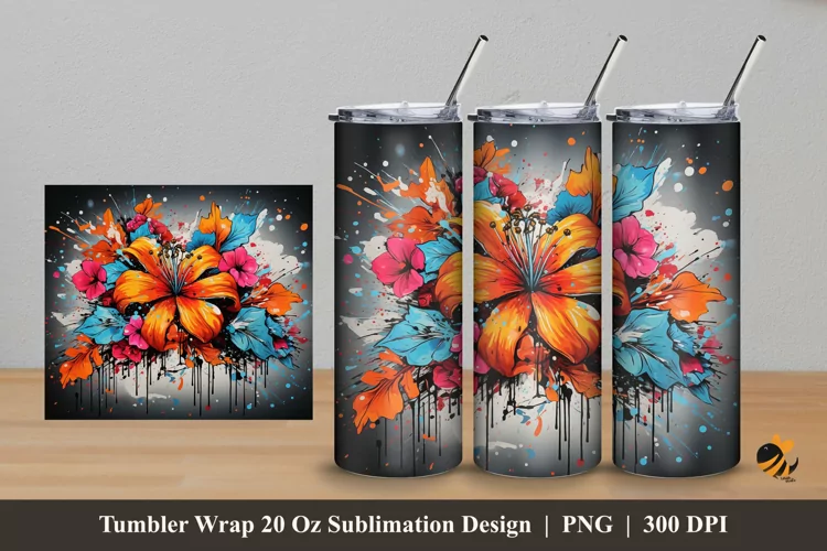 Grafitti Flower Tumbler Wrap Sublimation Design 5