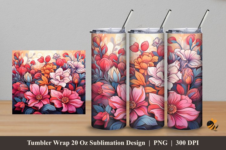 Flowery Tumbler Wrap Sublimation Design 5 example image 1