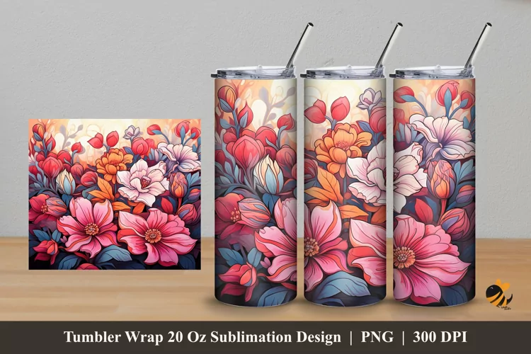 Flowery Tumbler Wrap Sublimation Design 5