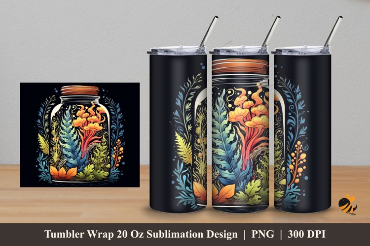 Fern and Jar Tumbler Wrap Sublimation Design 5