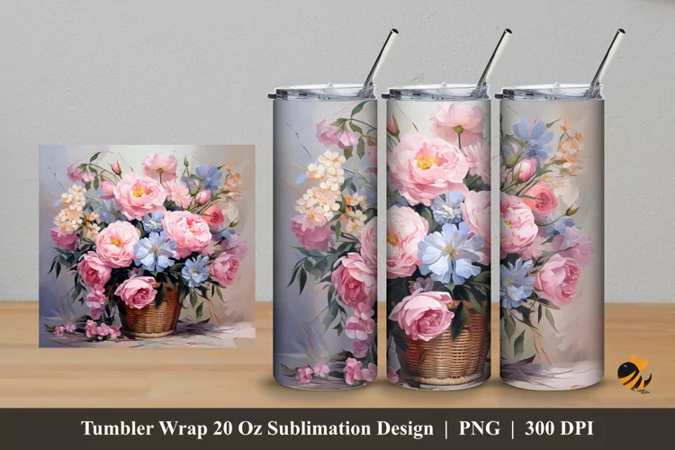 Basket Flower Tumbler Wrap Sublimation Design 5
