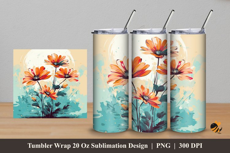 Retro Flower Tumbler Wrap Sublimation Design 5