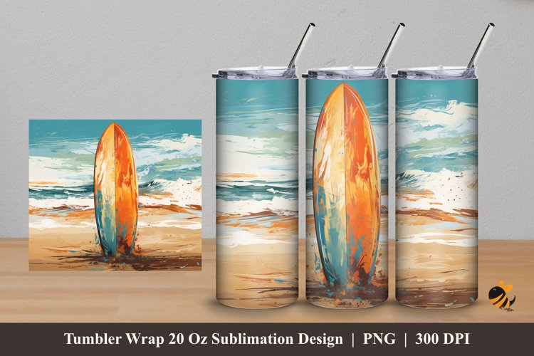 Surfing Board Tumbler Wrap Sublimation Design 5 example image 1