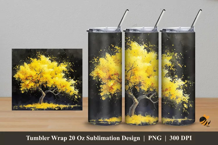 Yellow Tree Tumbler Wrap Sublimation Design 5