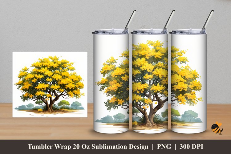 Yellow Tree Tumbler Wrap Sublimation Design 5