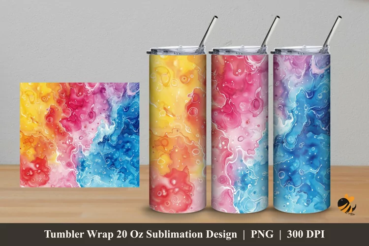 Watercolor Liquid Tumbler Wrap Sublimation Design 5