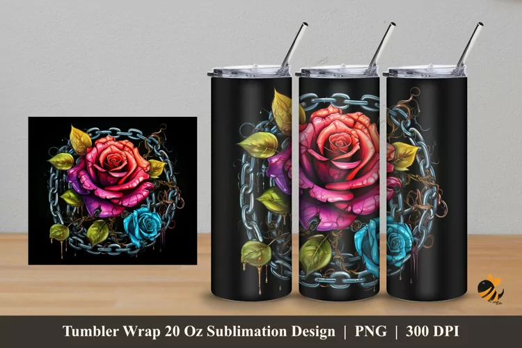 Rose Chain Tumbler Wrap Sublimation Design 5