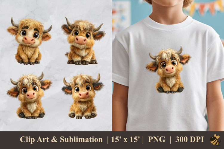 Little Highland Cow DTF Sublimation Clipart Design