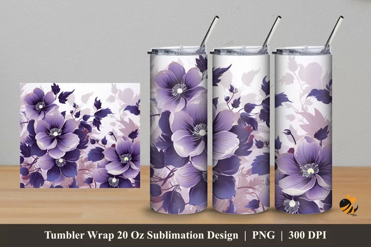 Eggplant Flower Tumbler Wrap Sublimation Design 5