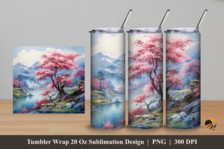 Sakura And Panoramic Tumbler Wrap Sublimation Design 5 example image 1