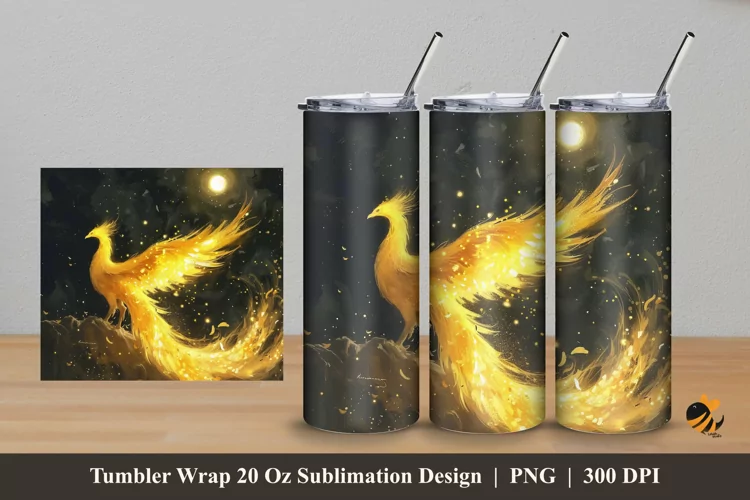 Yellow Phoenix Tumbler Wrap Sublimation Design 5