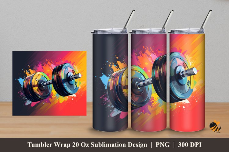 Colorful Dumbell Tumbler Wrap Sublimation Design 5 example image 1