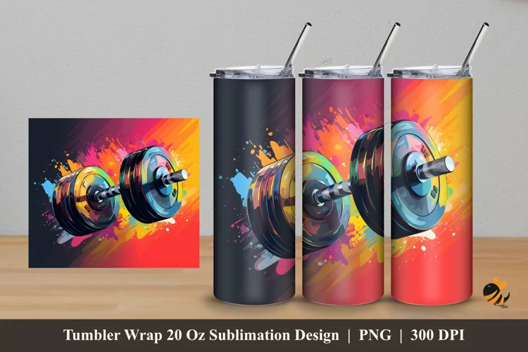 Colorful Dumbell Tumbler Wrap Sublimation Design 5