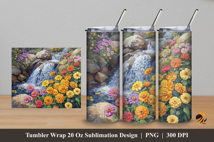 Nature Waterfall Tumbler Wrap Sublimation Design 5 example image 1