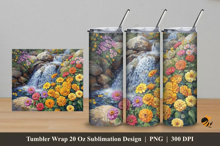 Nature Waterfall Tumbler Wrap Sublimation Design 5