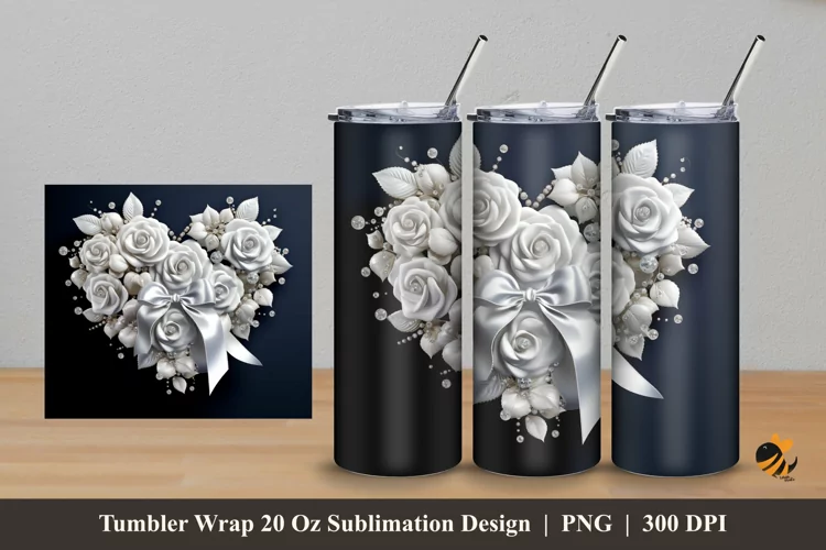 Ribbon Silver Rose Tumbler Wrap Sublimation Design 5