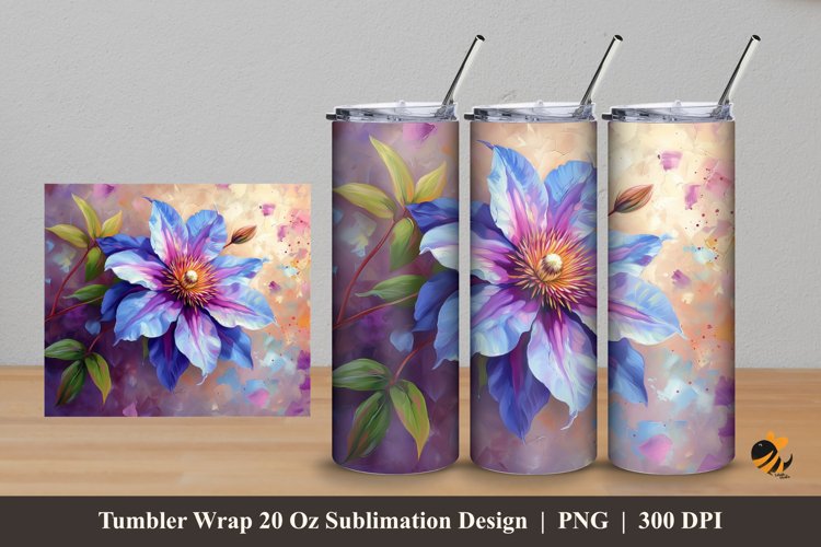 Clematis Flower Tumbler Wrap Sublimation Design 5