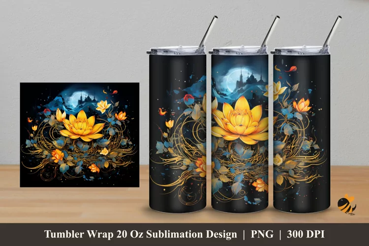 Fantasy Lotus Tumbler Wrap Sublimation Design 5