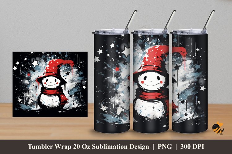 Starry Red Snowman Tumbler Wrap Sublimation Design 5