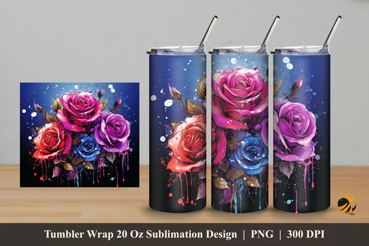 Pretty Rose Tumbler Wrap Sublimation Design 5