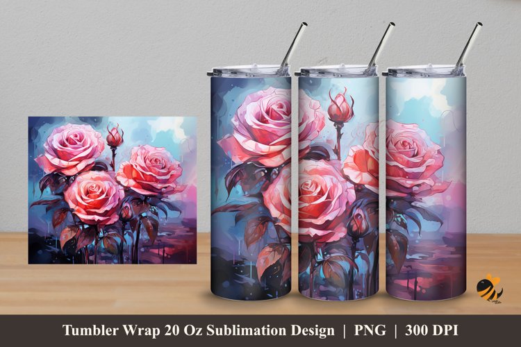 Romantic Rose Tumbler Wrap Sublimation Design 5 example image 1