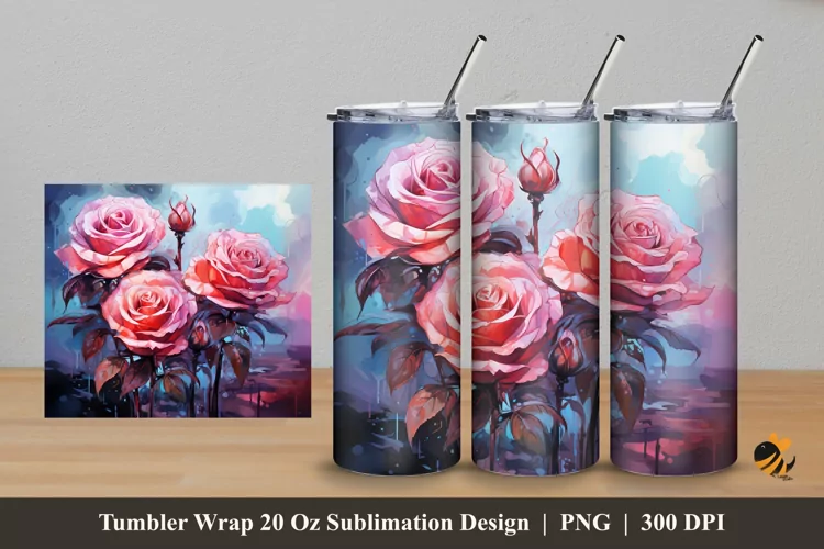 Romantic Rose Tumbler Wrap Sublimation Design 5