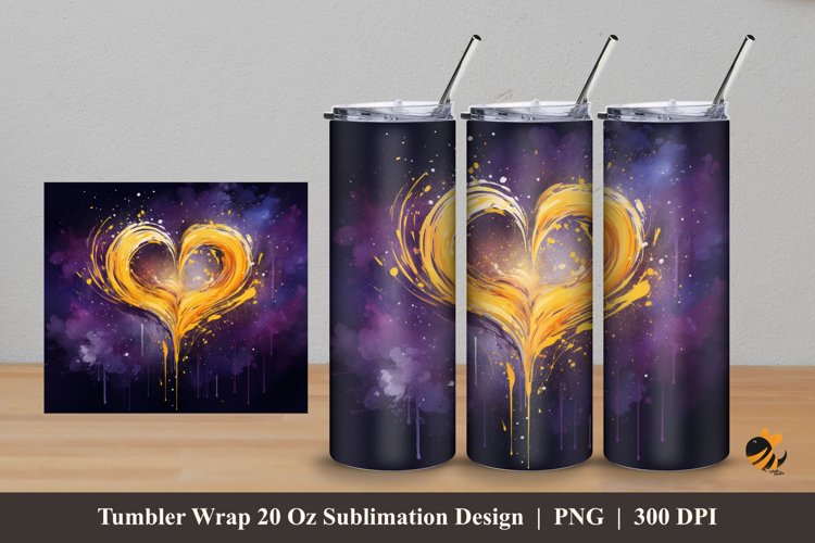 Splash Heart Tumbler Wrap Sublimation Design 5 example image 1