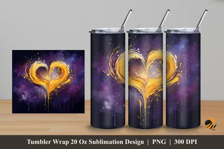 Splash Heart Tumbler Wrap Sublimation Design 5