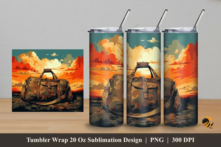 Retro Military Bag Tumbler Wrap Sublimation Design 5