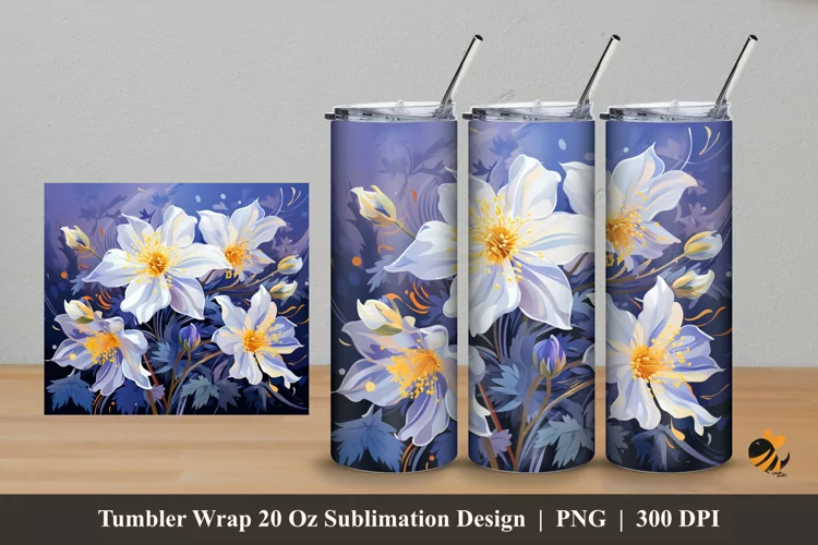 Columbine Floral Tumbler Wrap Sublimation Design 5